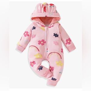 Baby Girl Winter Outfit‎ Hooded Jumpsuit Infant One Piece Romper size 3-6 months